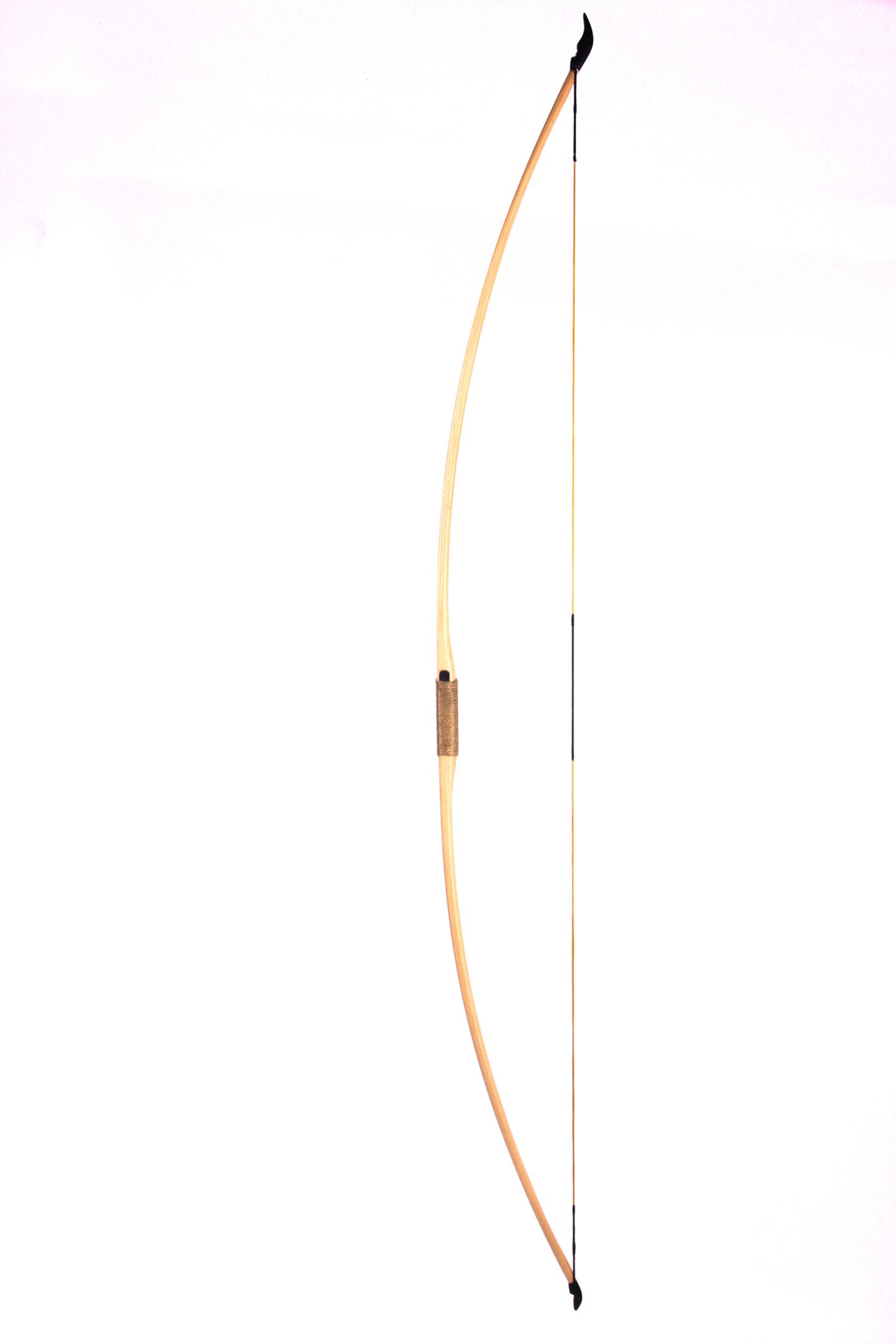 wooden bow with a taut bowstring on a white background