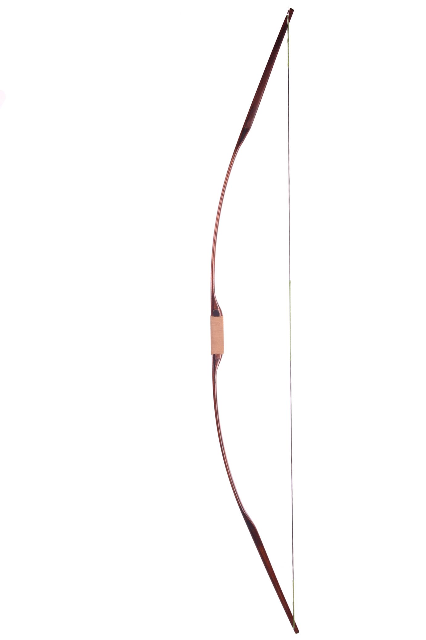 wooden bow with a taut bowstring on a white background